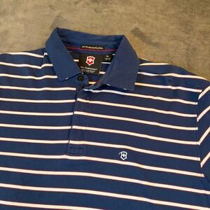 Victorinox Mens XL Navy Blue White Striped Pima Cotton Short Sleeve Polo Shirt